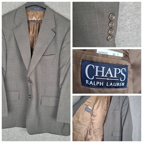 Chaps Other - Chaps Ralph Lauren Mens Glen Plaid Wool Blazer Sport Coat Vintage 44S Gray Brown